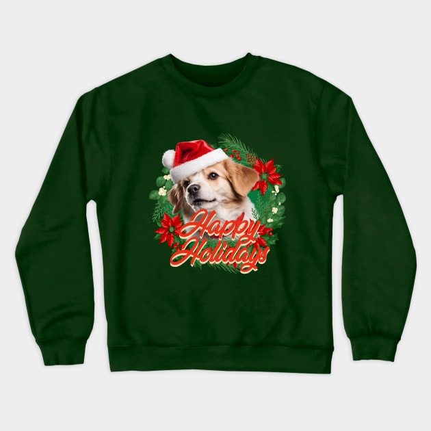 Charimg dog with happy holidays Crewneck Sweatshirt by Brafdesign